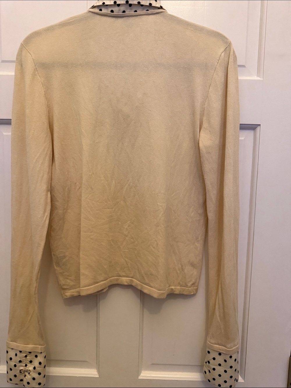 Lauren Ralph Lauren Cream V-Neck Sweater with Black Polka Dot Collar & Cuffs - Picture 6 of 7